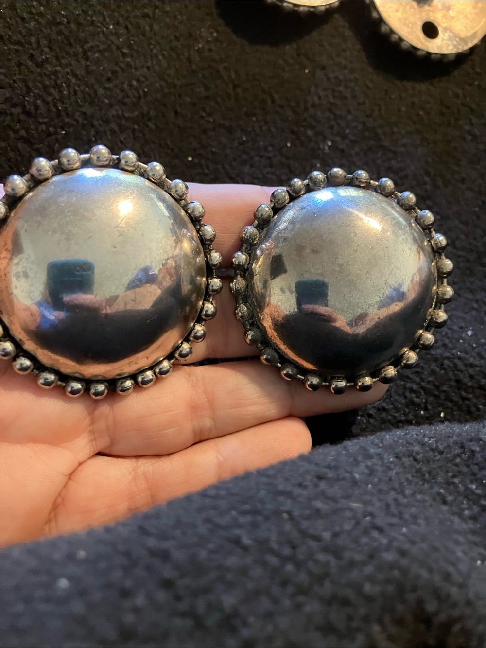 Vintage Sterling Silver Domed Concho Clip On Earrings Heavy 37g Mid Century